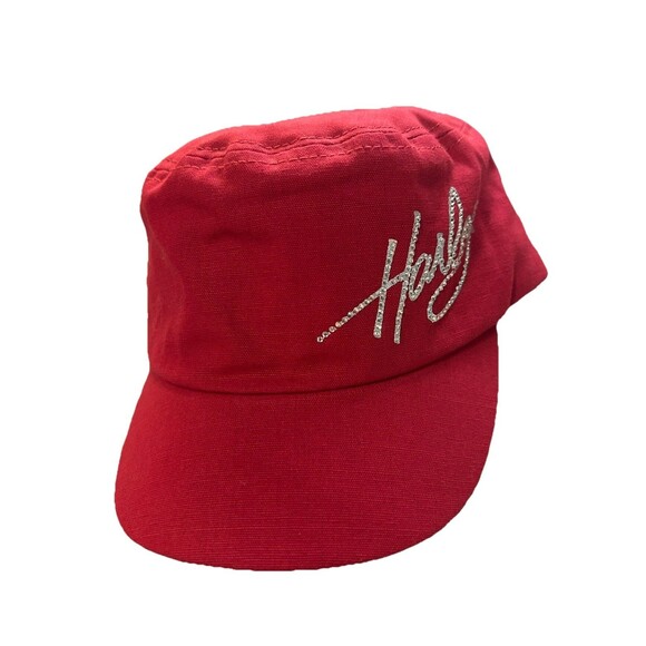 Womens Harley‎ Sparkle Rhinestones Adjustable Red Cap Hat Barbiecore Bling - Picture 2 of 6